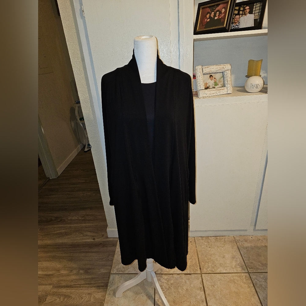 EILEEN FISHER Beautiful Classic Long Black Duster/Jacket S/P SUPER!! Pre-owned